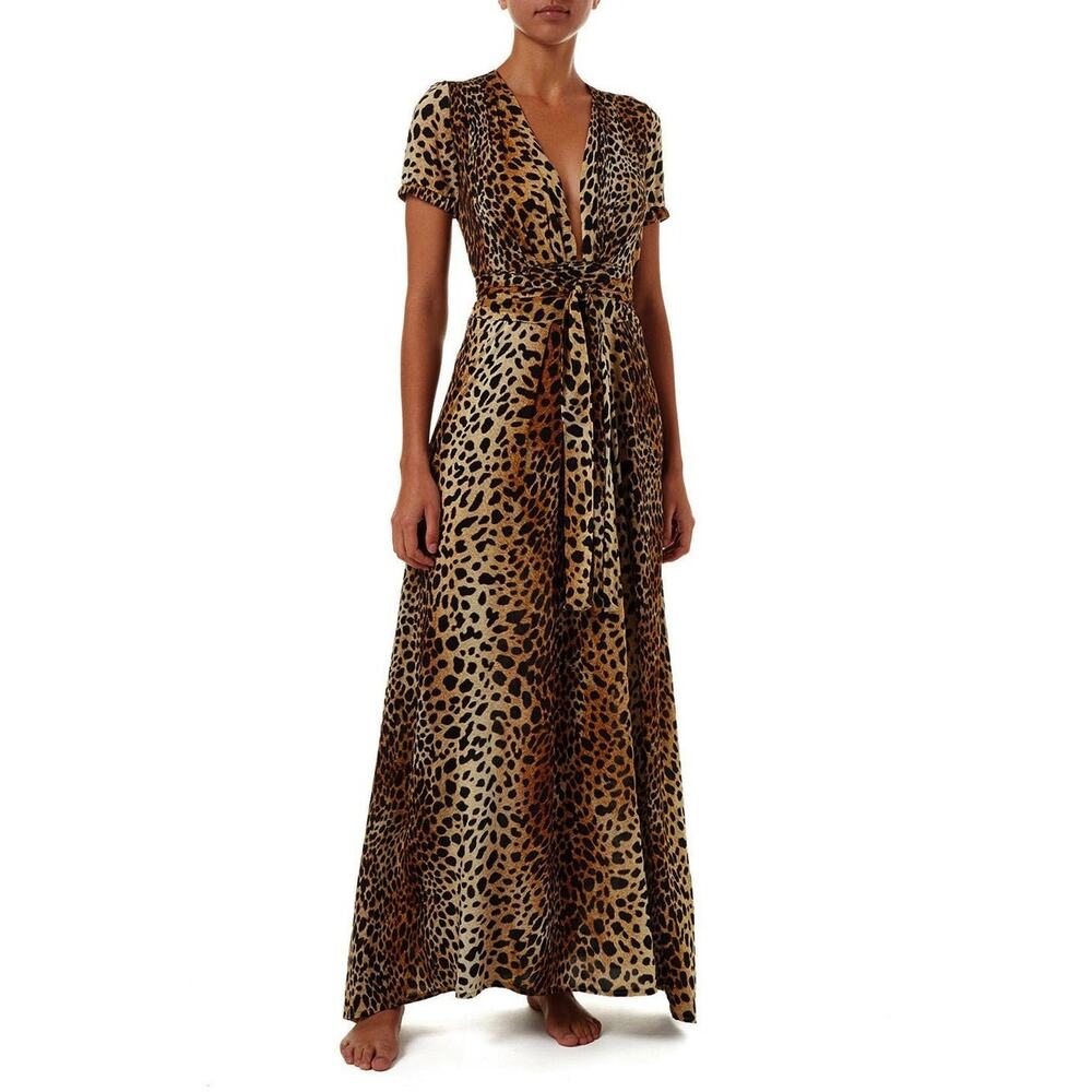 Melissa Odabash Leopard Print Maxi Dress in Brown and Black